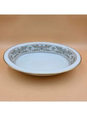 Lenox Noblesse 9" Oval Vegetable Bowl Green/Gold Leaves, Blue Dots, Gold Trim
